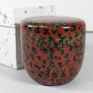 Small Tsugaru Lacquerware Tea Caddy for sencha or matcha, mottled red black gold